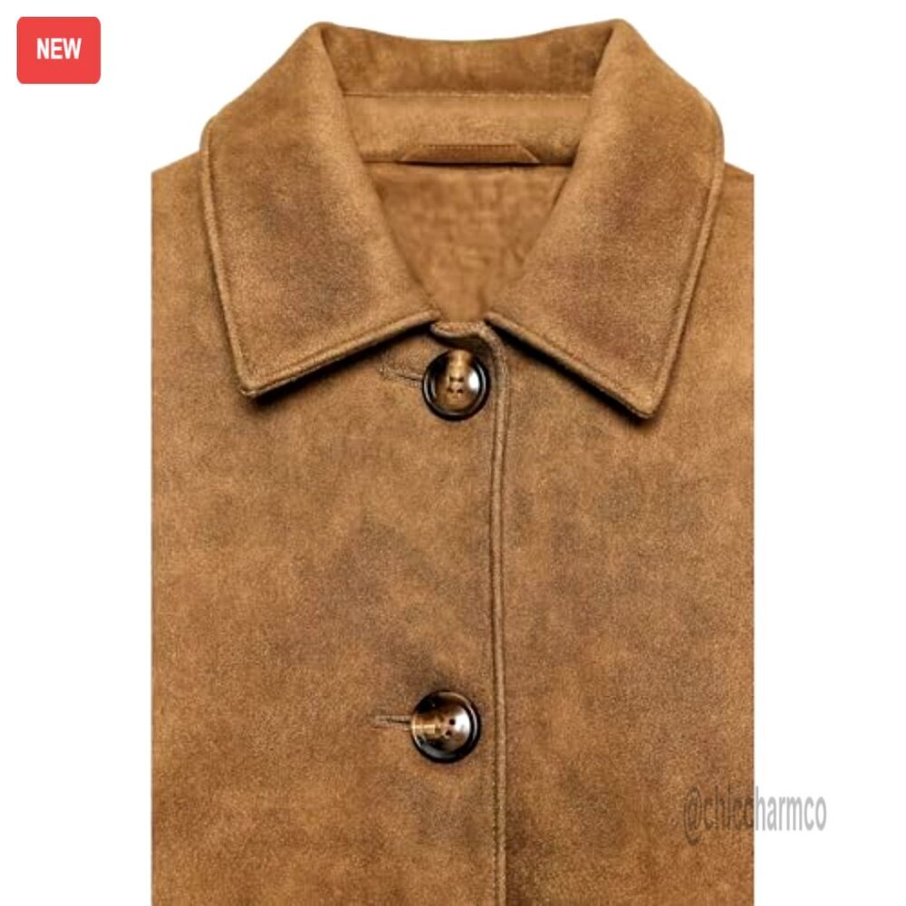 Faux Suede Cropped Jacket Button Down Coat Chic Casual Outerwear Fall Fashion - Picture 7 of 7